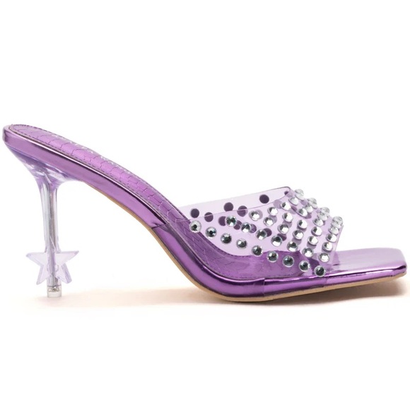 HP🌙[ Azalea Wang ] Rhinestone Star Heel Minnie Purple Peep Toe Heels - Picture 4 of 14